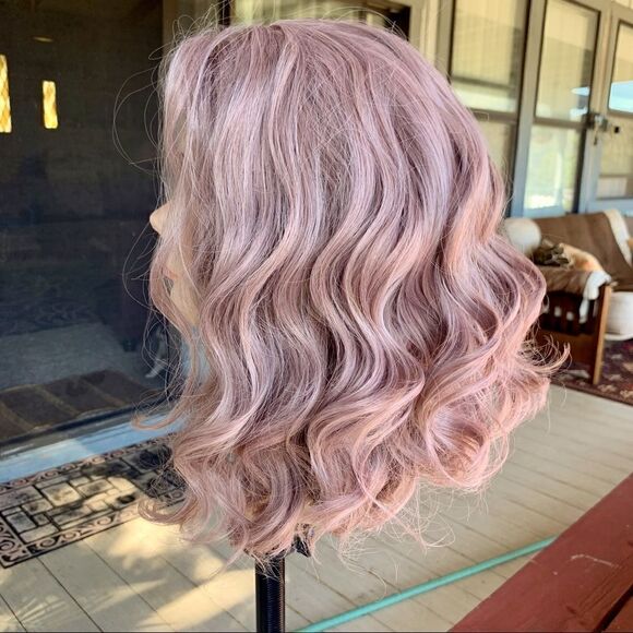 Dusty Rose Lace Front Synthetic Curly Lob Wig Size OS - Picture 4 of 13